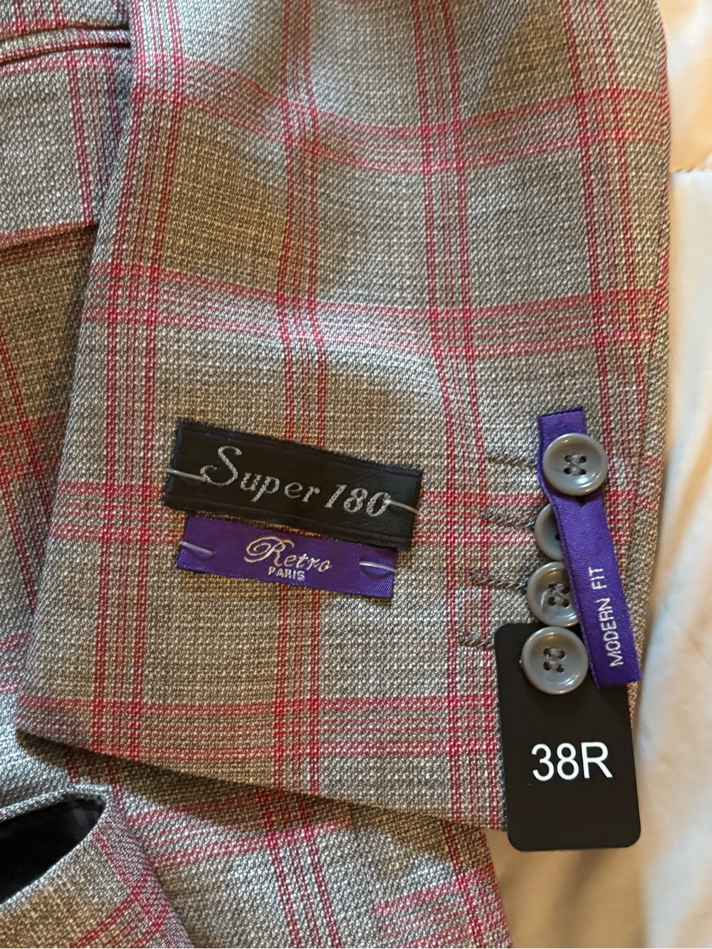 NWT Retro Paris 3 Piece Mens Suit 38R/32 Slim Fit Plaid Floral - Picture 6 of 16